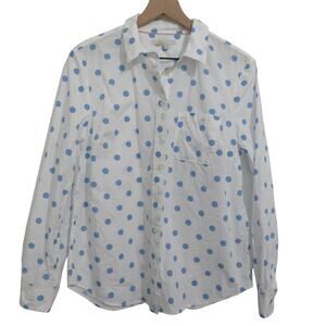 Boden Women Sz 10 White Blue Polka Dot Classic Shirt Long Sleeve Button Down